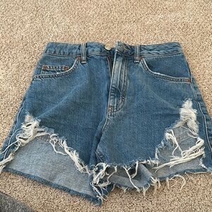 Topshop High Rise Distressed Denim Shorts